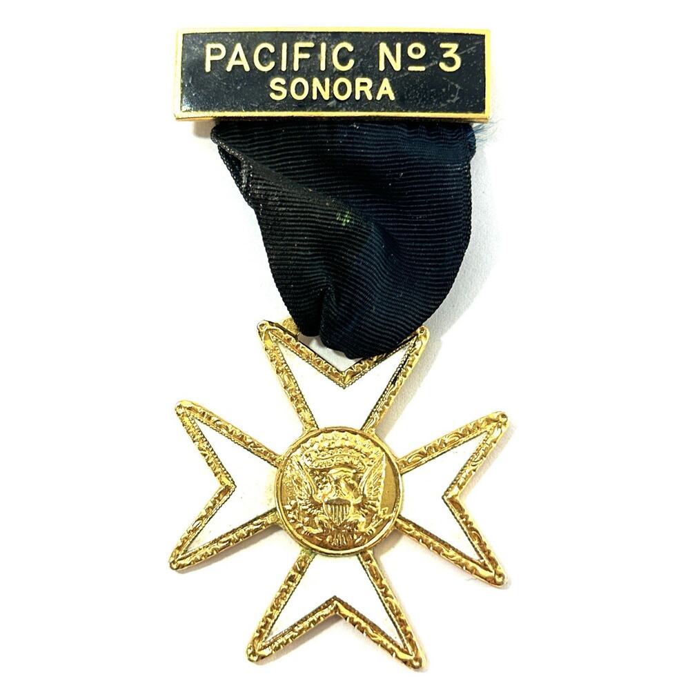 Gold Tone Maltese Cross Medal with Black Ribbon